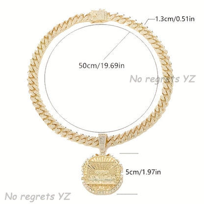Pendant Necklace - Hip Hop Last Supper Round Full Zircon Gold Silver Men's Iced Out Chain - product detail view 2