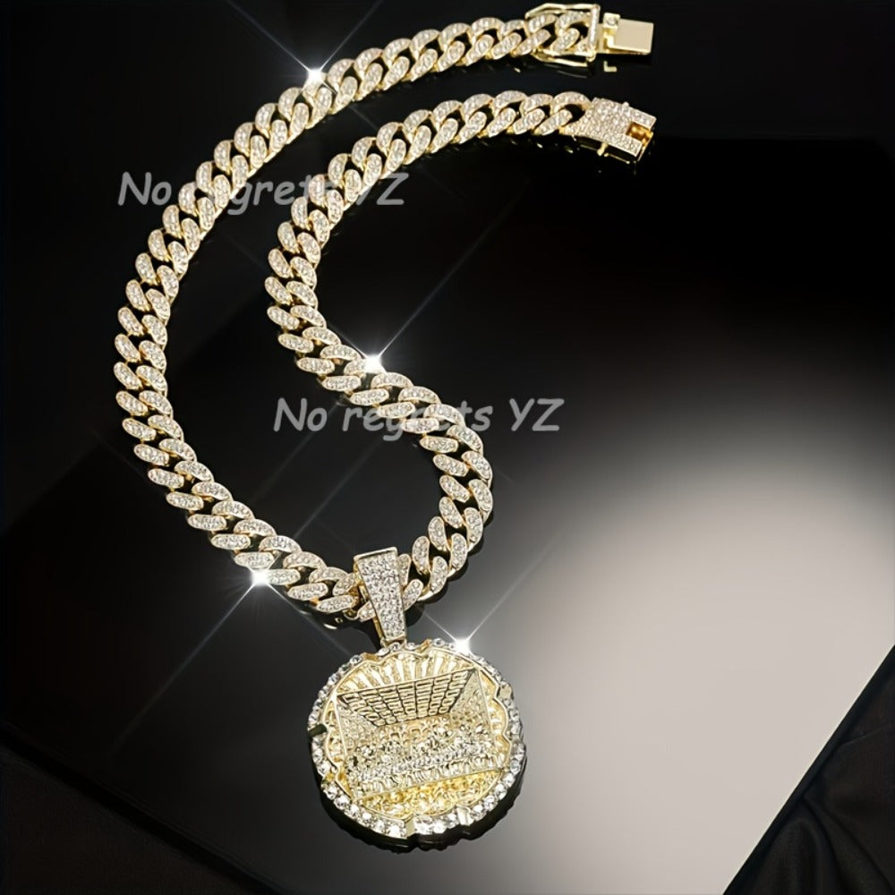 Pendant Necklace - Hip Hop Last Supper Round Full Zircon Gold Silver Men's Iced Out Chain - product detail view 4