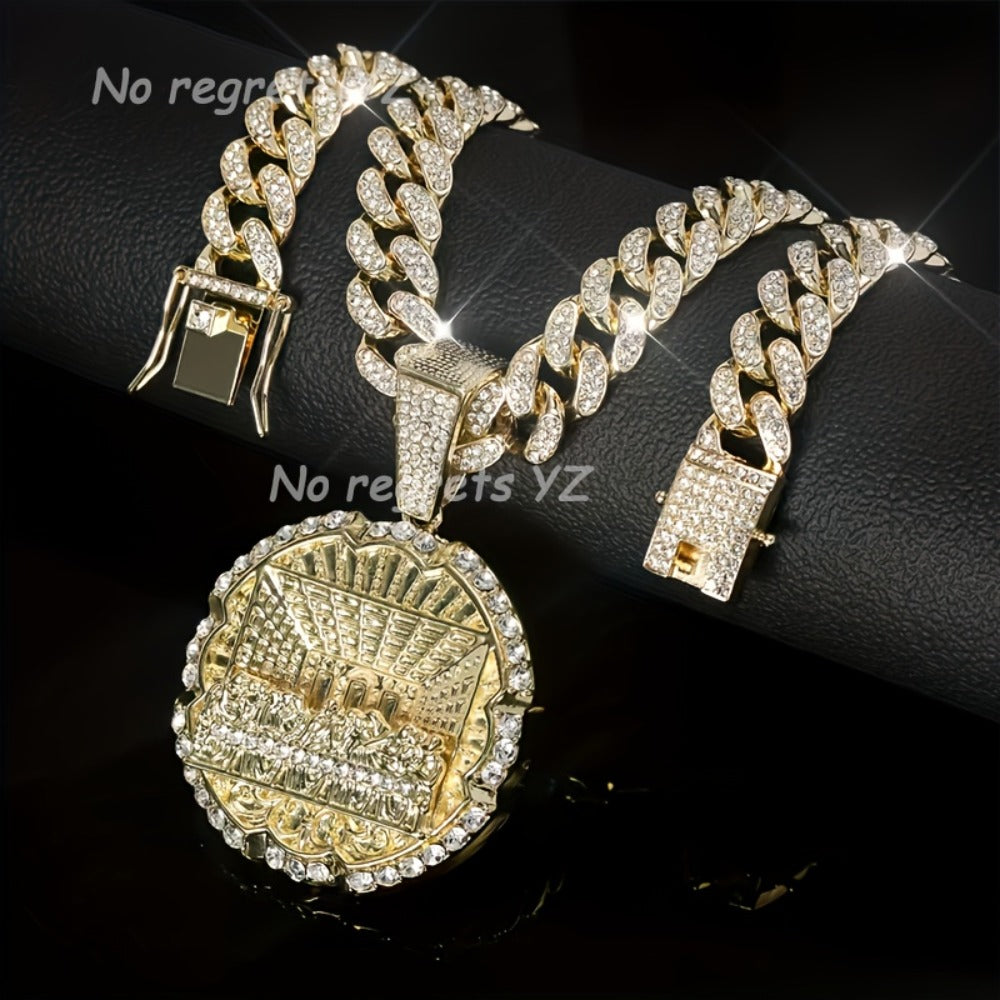 Pendant Necklace - Hip Hop Last Supper Round Full Zircon Gold Silver Men's Iced Out Chain - product detail view 8