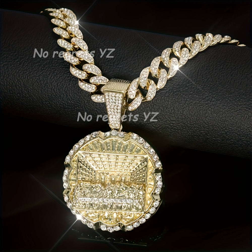 Pendant Necklace - Hip Hop Last Supper Round Full Zircon Gold Silver Men's Iced Out Chain - product detail view 9