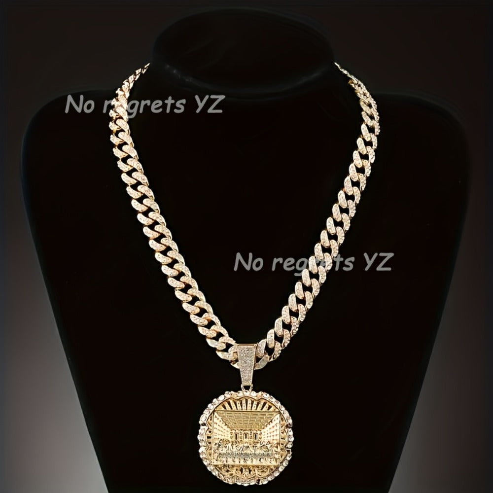 Pendant Necklace - Hip Hop Last Supper Round Full Zircon Gold Silver Men's Iced Out Chain - product detail view 10