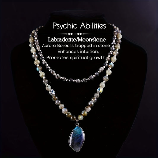 Pendant Necklace - Labradorite Moonstone Double Natural Stone Boho Aurora Borealis Effect - main product view
