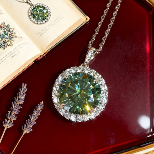 Pendant Necklace - Moissanite for Women 5 Carat Green S925 Sterling Silver, Vintage Elegant - main product view