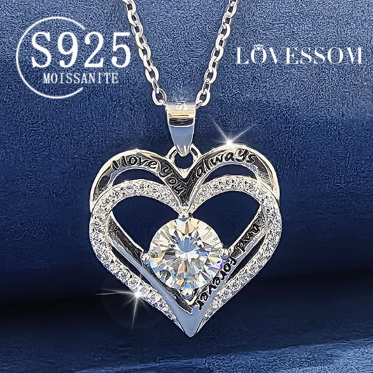Pendant Necklace - Moissanite 925 Sterling Silver 1 Carat Heart Shaped for Women Diamond - main product view