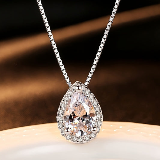 Pendant Necklace - Moissanite 925 Sterling Silver Water Drop 1CT D Color Teardrop Bridal - main product view