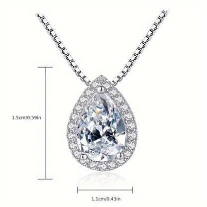 Pendant Necklace - Moissanite 925 Sterling Silver Water Drop 1CT D Color Teardrop Bridal - product detail view 5