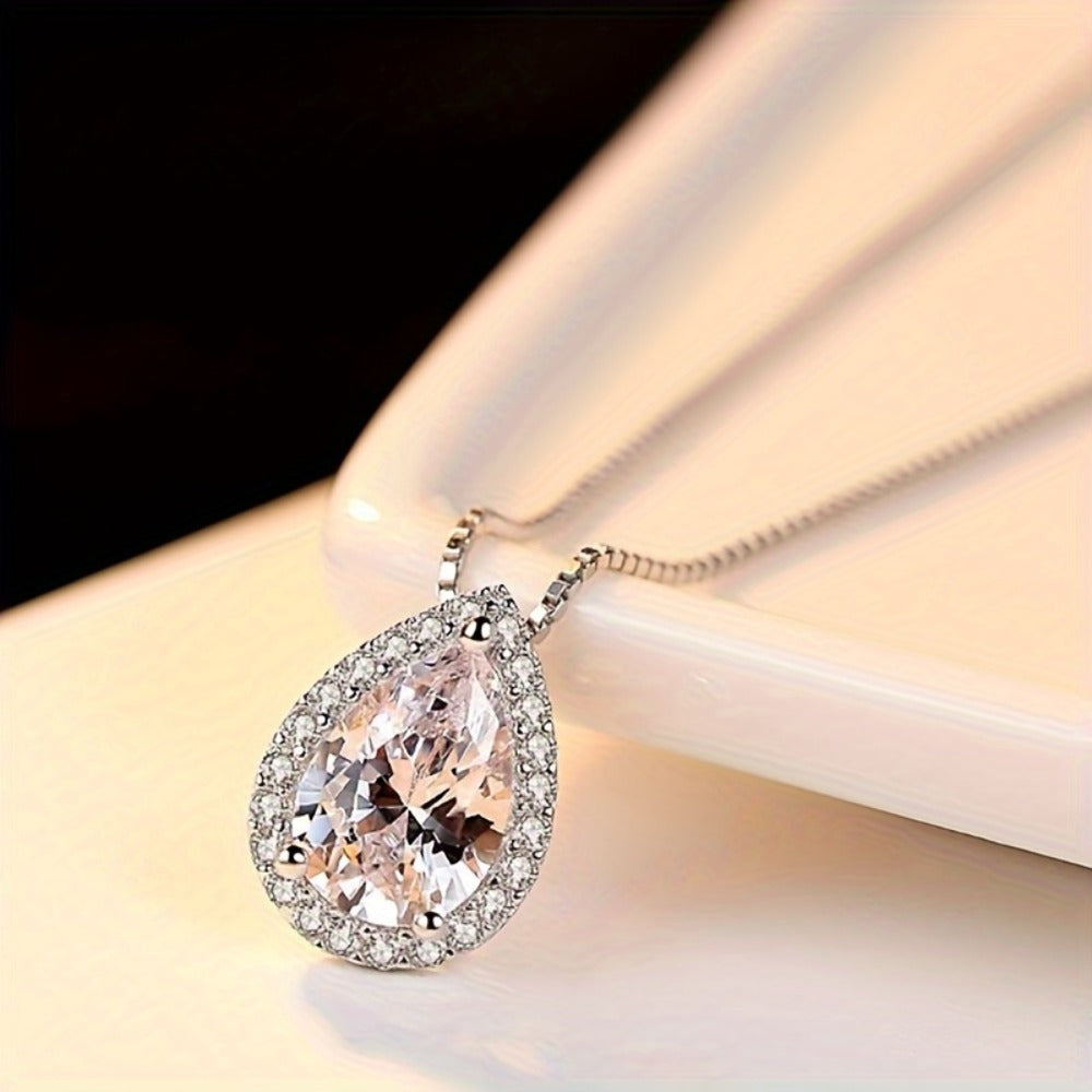 Pendant Necklace - Moissanite 925 Sterling Silver Water Drop 1CT D Color Teardrop Bridal - product detail view 6