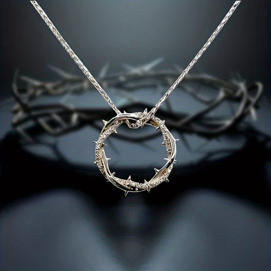 Pendant Necklace - Moissanite Ring 925 Silver 1 Carat Thorn Design Sparkling Diamond - main product view