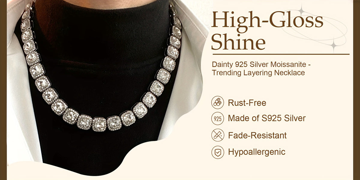 Pendant Necklace - Moissanite S925 Sterling Silver 12mm Square Cut Large Stone Luxury Iced - product detail view 18