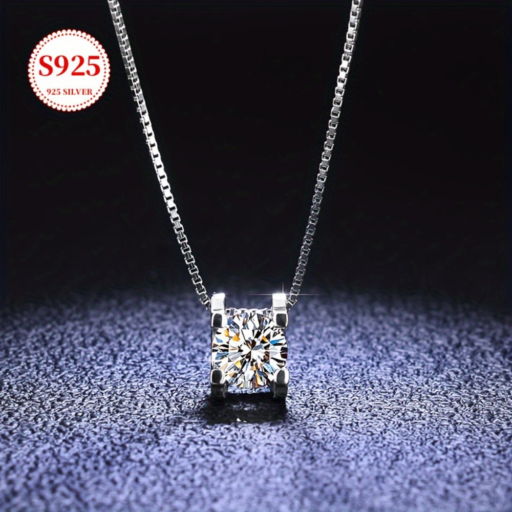 Pendant Necklace - Moissanite S925 Sterling Silver for Women - Classic Sparkling Diamond - main product view