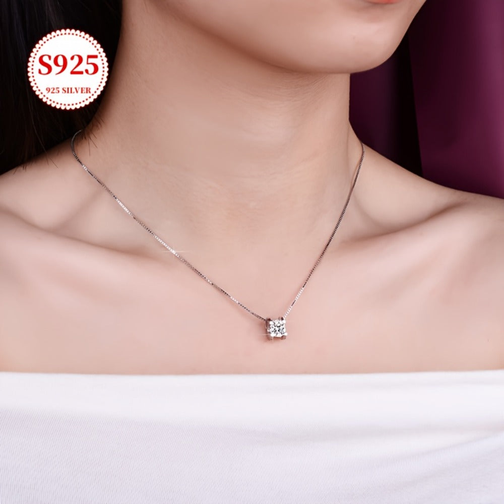 Pendant Necklace - Moissanite S925 Sterling Silver for Women - Classic Sparkling Diamond - product detail view 3