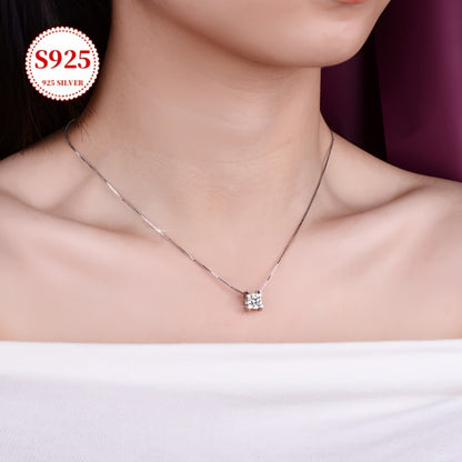 Pendant Necklace - Moissanite S925 Sterling Silver for Women - Classic Sparkling Diamond - product detail view 3