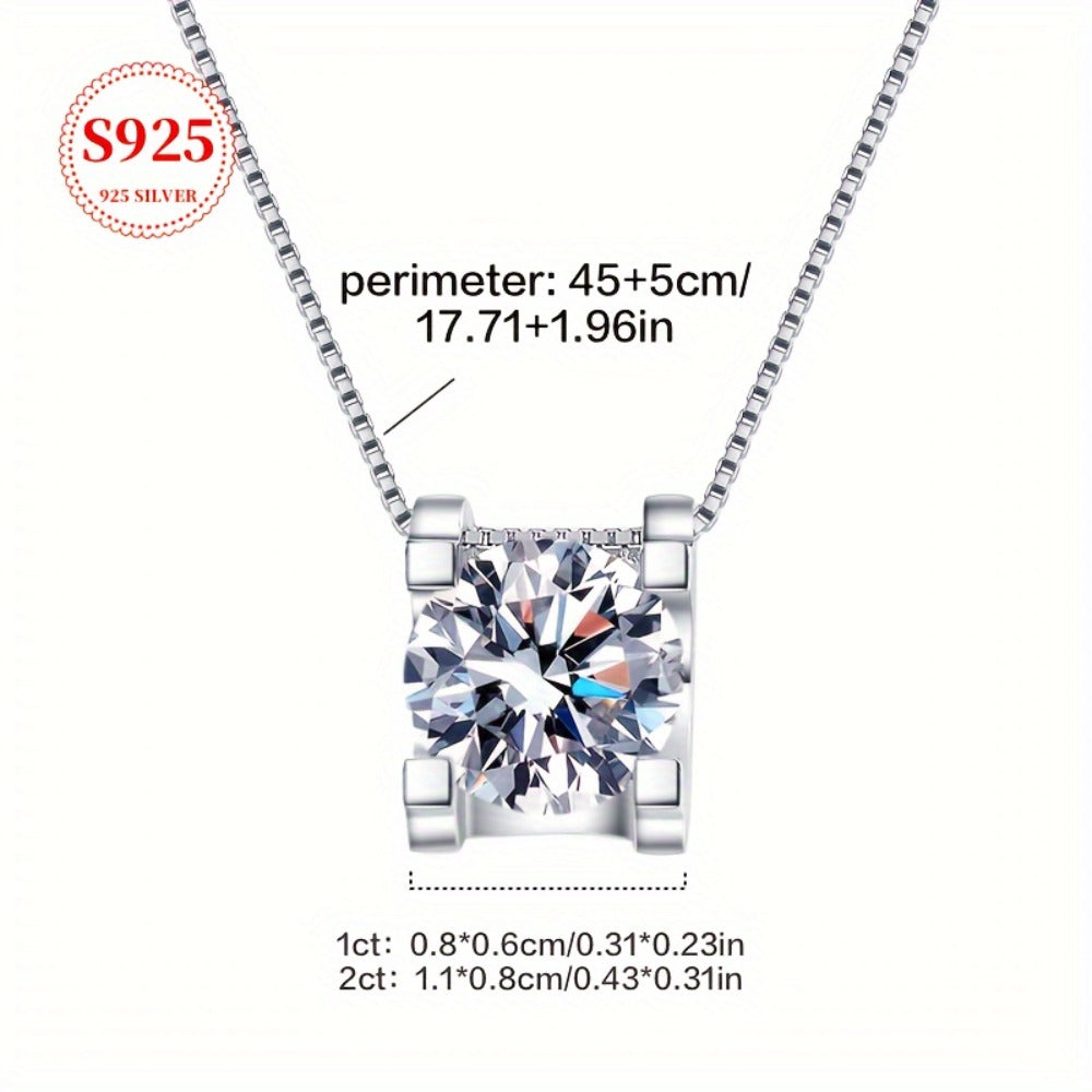 Pendant Necklace - Moissanite S925 Sterling Silver for Women - Classic Sparkling Diamond - product detail view 4