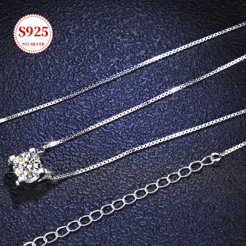 Pendant Necklace - Moissanite S925 Sterling Silver for Women - Classic Sparkling Diamond - product detail view 5