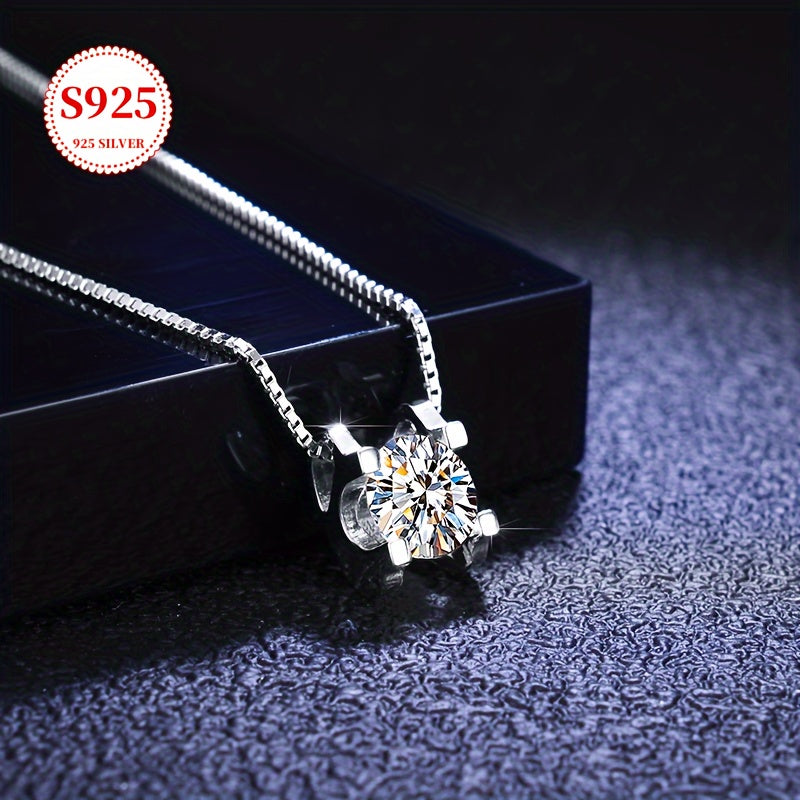 Pendant Necklace - Moissanite S925 Sterling Silver for Women - Classic Sparkling Diamond - product detail view 8
