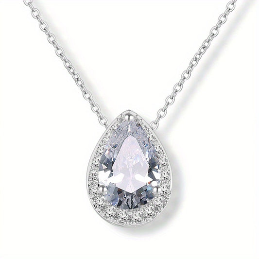 Pendant Necklace - Moissanite Water Drop 3CT 925 Sterling Silver Teardrop Lab Moissanite for - main product view