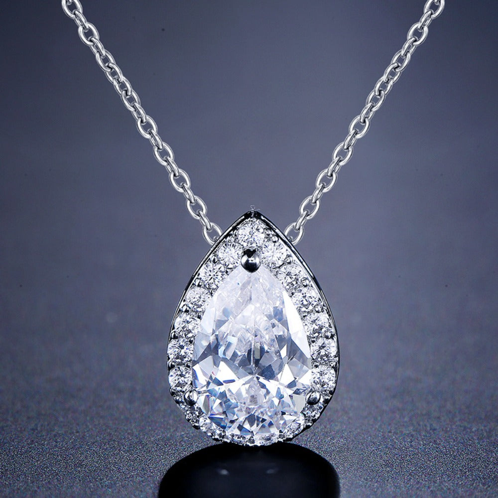 Pendant Necklace - Moissanite Water Drop 3CT 925 Sterling Silver Teardrop Lab Moissanite for - product detail view 2