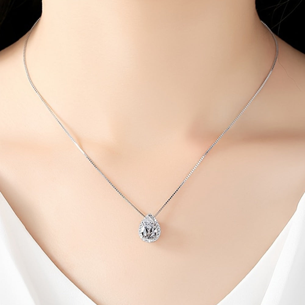 Pendant Necklace - Moissanite Water Drop 3CT 925 Sterling Silver Teardrop Lab Moissanite for - product detail view 9
