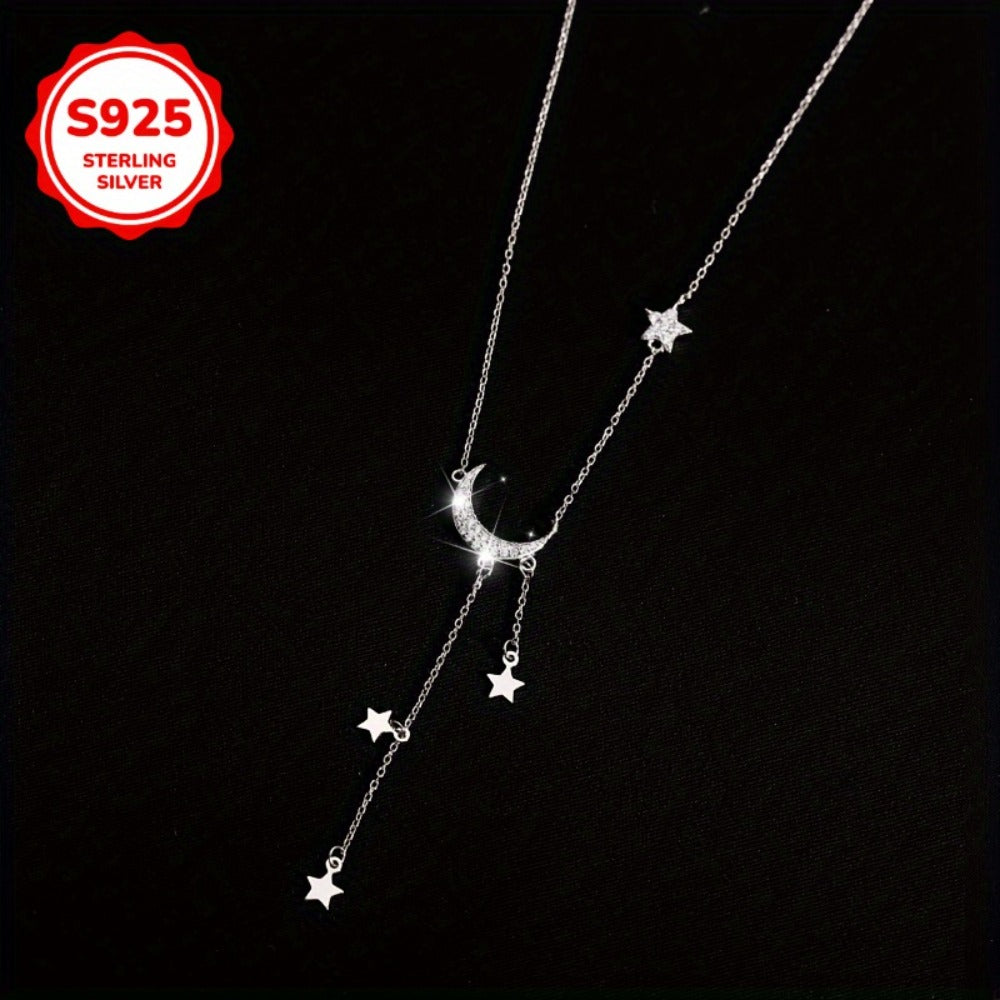 Pendant Necklace - Moon and Star Tassel for Women S925 Sterling Silver Boho Celestial - product detail view 3