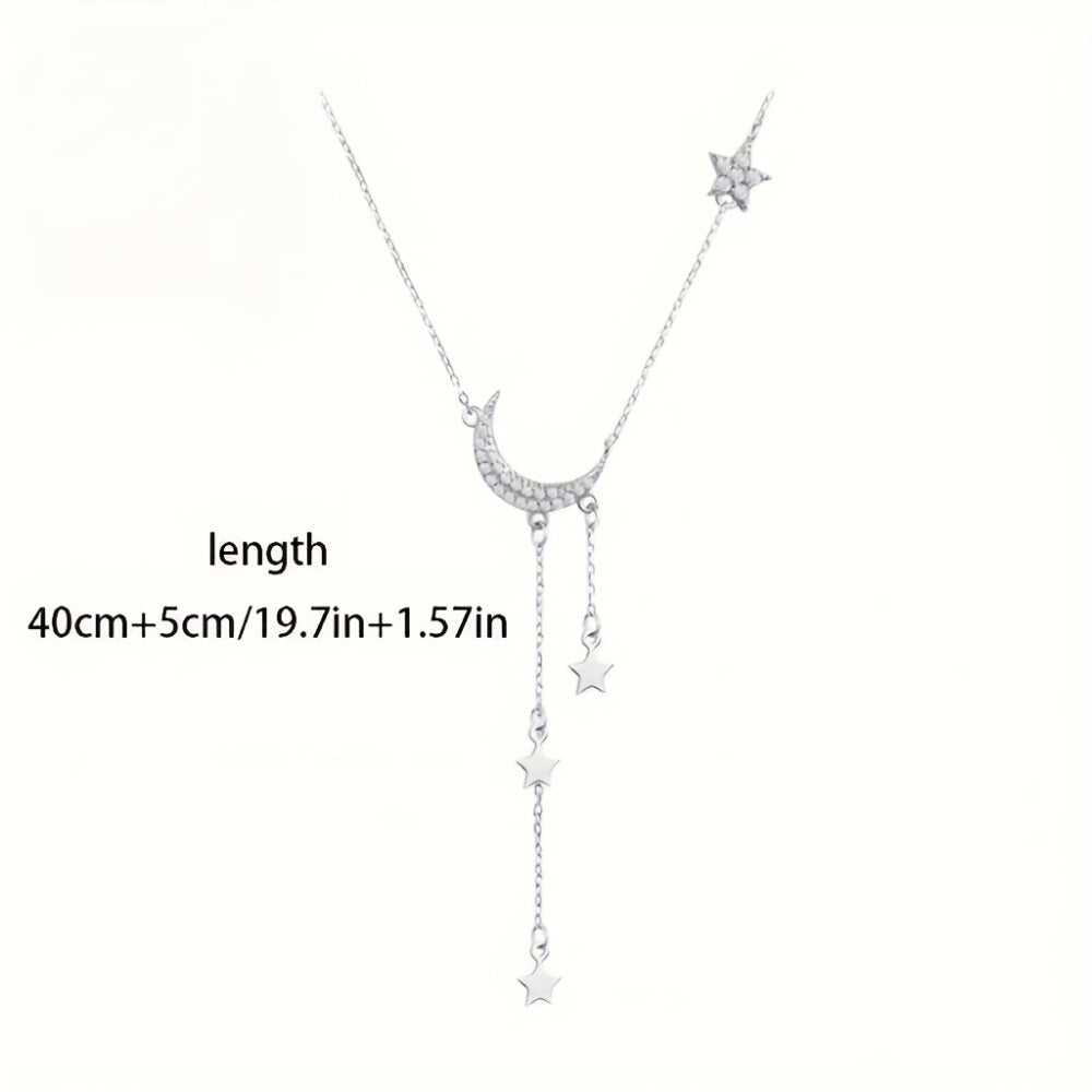 Pendant Necklace - Moon and Star Tassel for Women S925 Sterling Silver Boho Celestial - product detail view 4