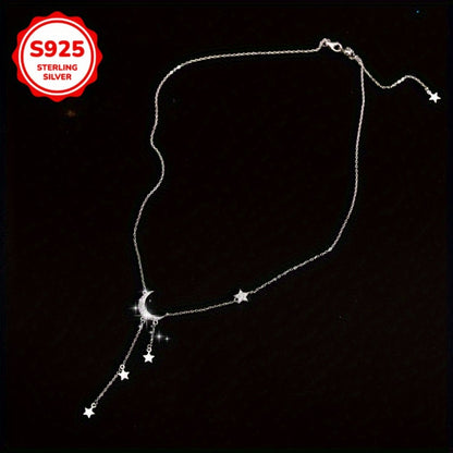 Pendant Necklace - Moon and Star Tassel for Women S925 Sterling Silver Boho Celestial - product detail view 5