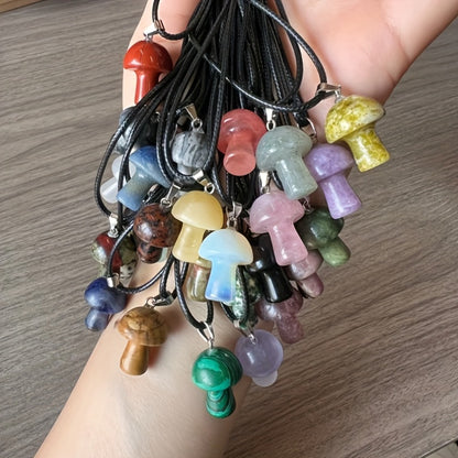 Pendant Necklace - Mushroom Crystal Stone Set 20pcs Mini Random Assorted Colorful Sparkling - product detail view 7