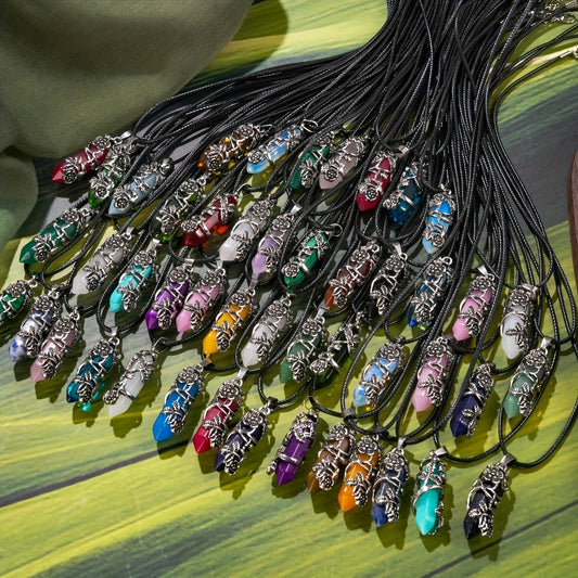 Pendant Necklace - Natural Stone Hexagonal Set 40pcs Bulk Bohemian Geometric Wrap Flower - main product view