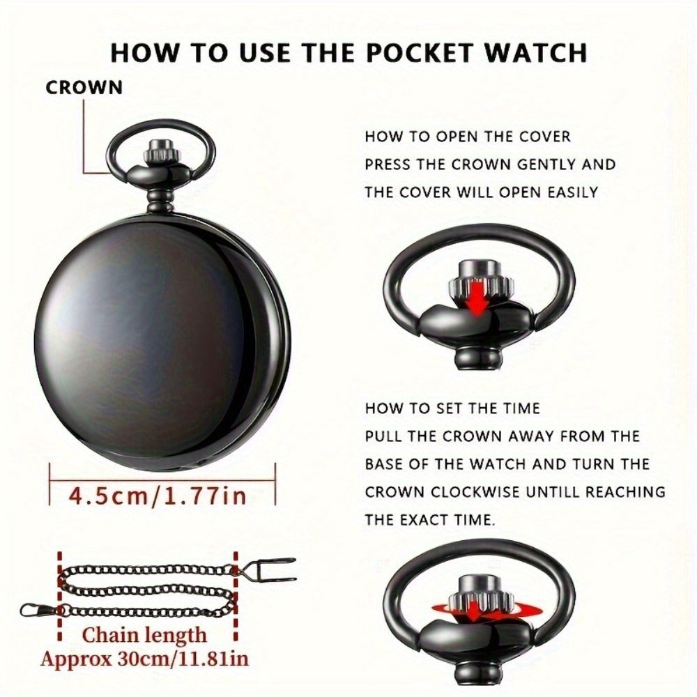 Pendant Necklace - Pocket Watch Black Quartz Vintage Arabic Numeral Dial Meaningful Gift for - product detail view 2