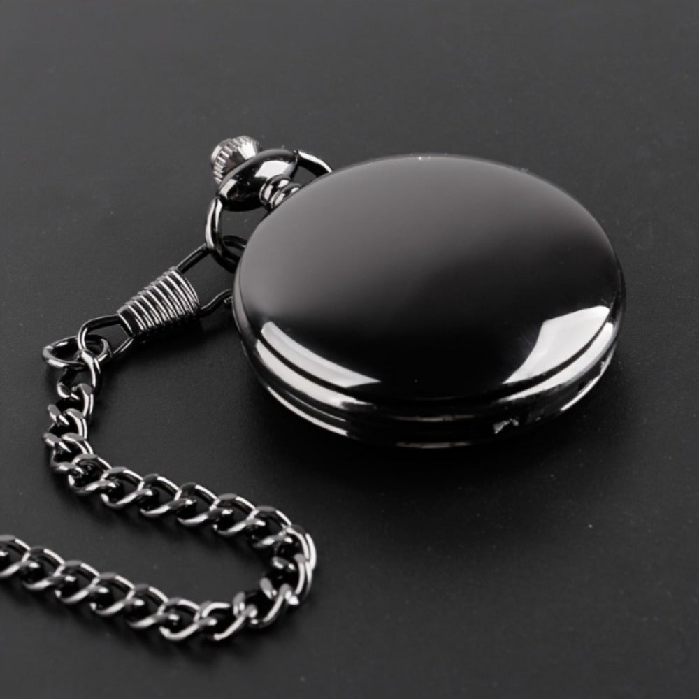 Pendant Necklace - Pocket Watch Black Quartz Vintage Arabic Numeral Dial Meaningful Gift for - product detail view 3