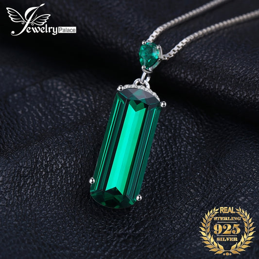 Pendant Necklace - S925 Sterling Silver Emerald for Women Multi-Faceted Simulated Green - main product view
