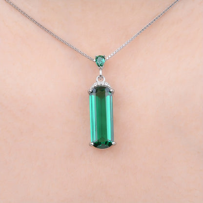 Pendant Necklace - S925 Sterling Silver Emerald for Women Multi-Faceted Simulated Green - product detail view 2