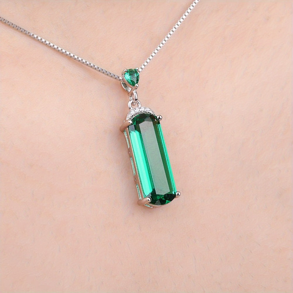 Pendant Necklace - S925 Sterling Silver Emerald for Women Multi-Faceted Simulated Green - product detail view 4