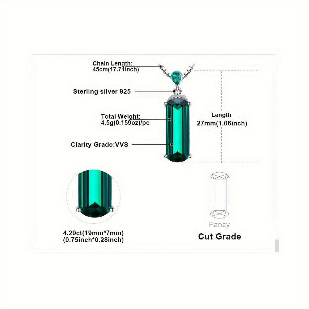 Pendant Necklace - S925 Sterling Silver Emerald for Women Multi-Faceted Simulated Green - product detail view 6
