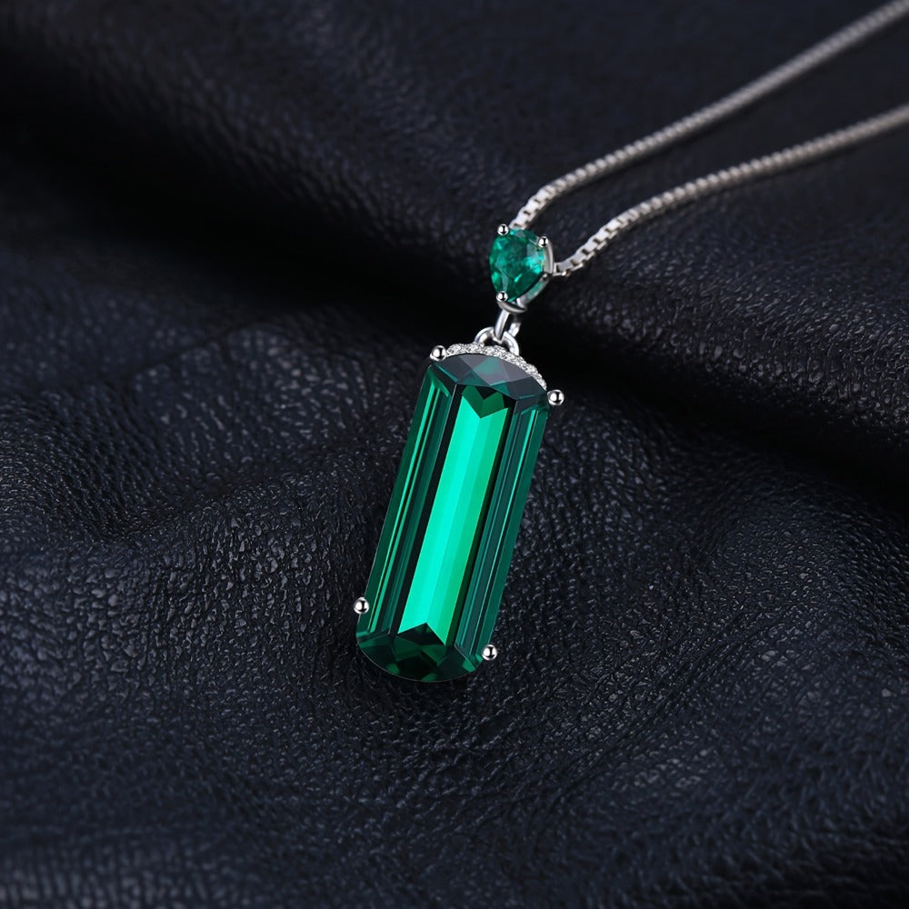 Pendant Necklace - S925 Sterling Silver Emerald for Women Multi-Faceted Simulated Green - product detail view 7