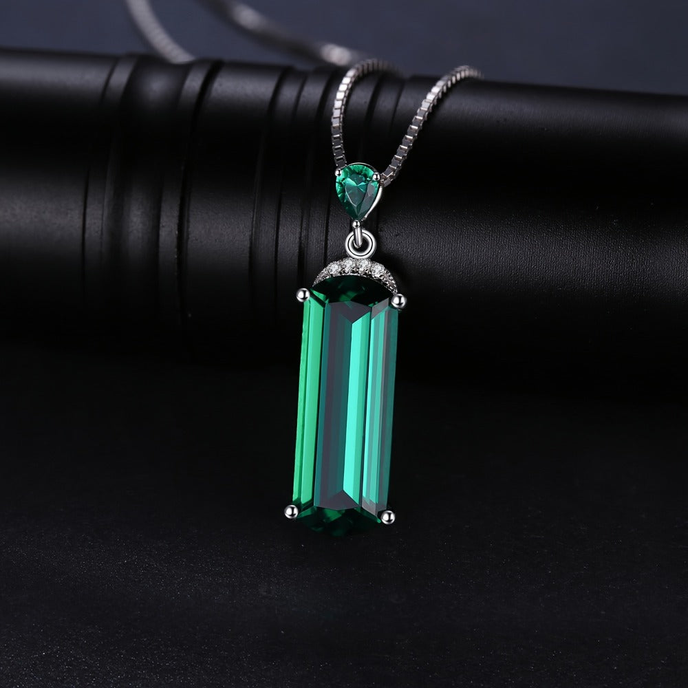 Pendant Necklace - S925 Sterling Silver Emerald for Women Multi-Faceted Simulated Green - product detail view 8