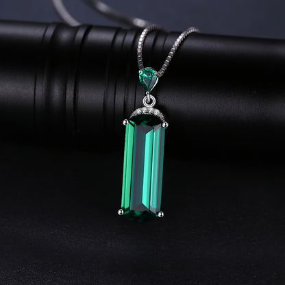Pendant Necklace - S925 Sterling Silver Emerald for Women Multi-Faceted Simulated Green - product detail view 8