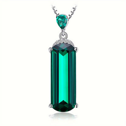 Pendant Necklace - S925 Sterling Silver Emerald for Women Multi-Faceted Simulated Green - product detail view 9
