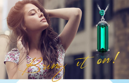 Pendant Necklace - S925 Sterling Silver Emerald for Women Multi-Faceted Simulated Green - product detail view 11