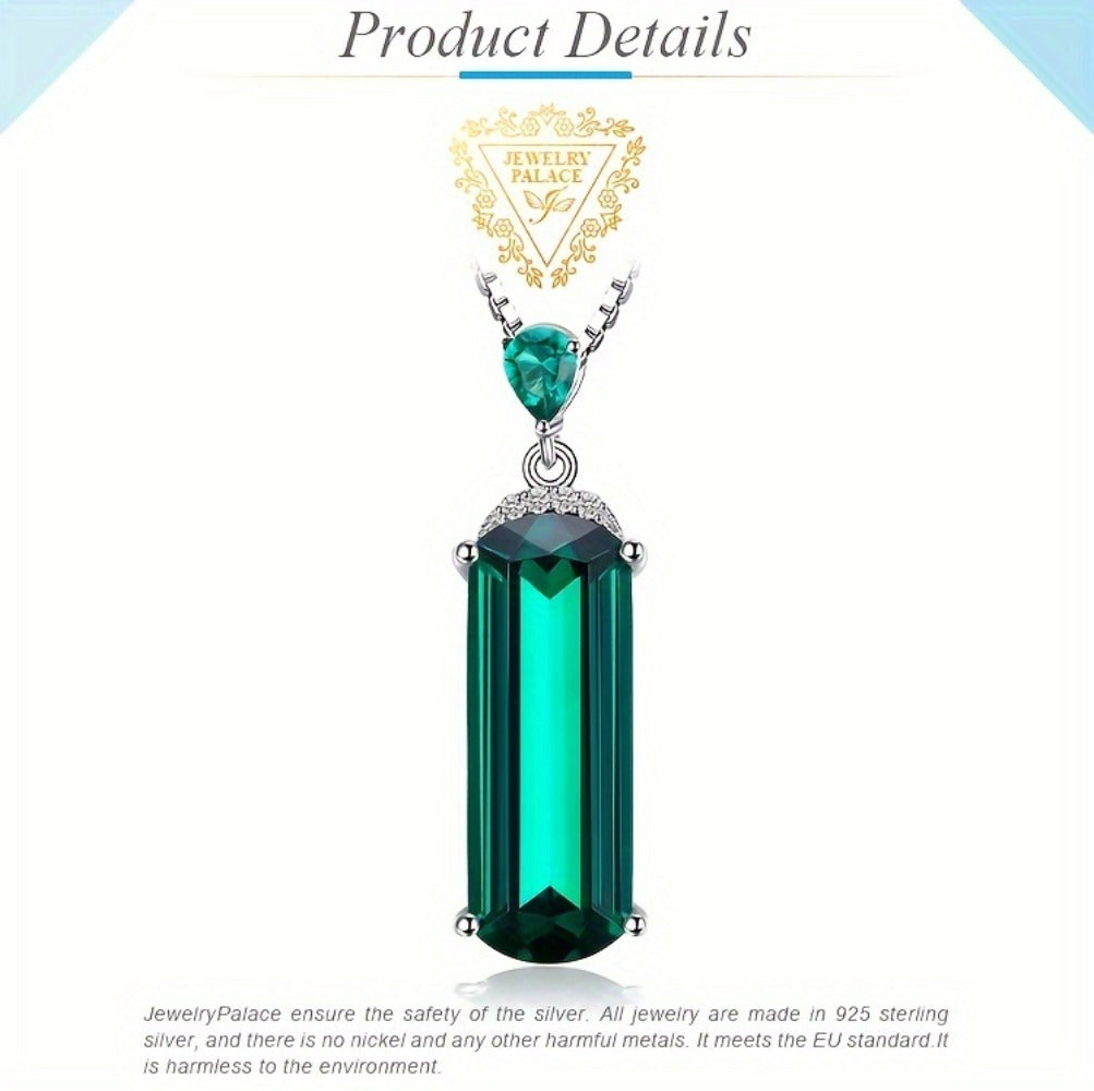 Pendant Necklace - S925 Sterling Silver Emerald for Women Multi-Faceted Simulated Green - product detail view 12
