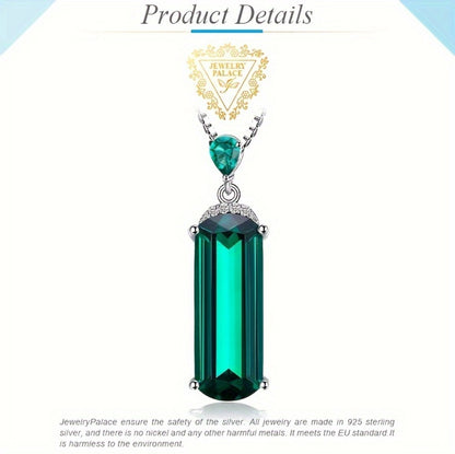 Pendant Necklace - S925 Sterling Silver Emerald for Women Multi-Faceted Simulated Green - product detail view 12