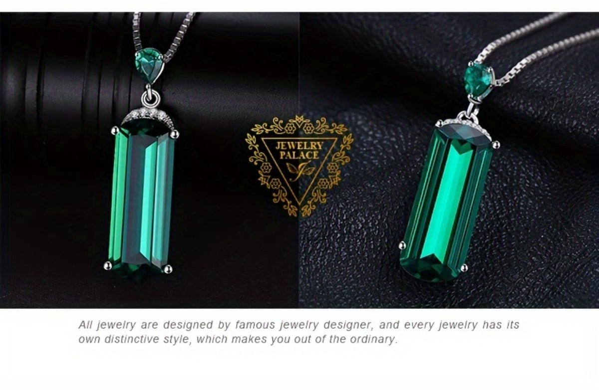 Pendant Necklace - S925 Sterling Silver Emerald for Women Multi-Faceted Simulated Green - product detail view 13