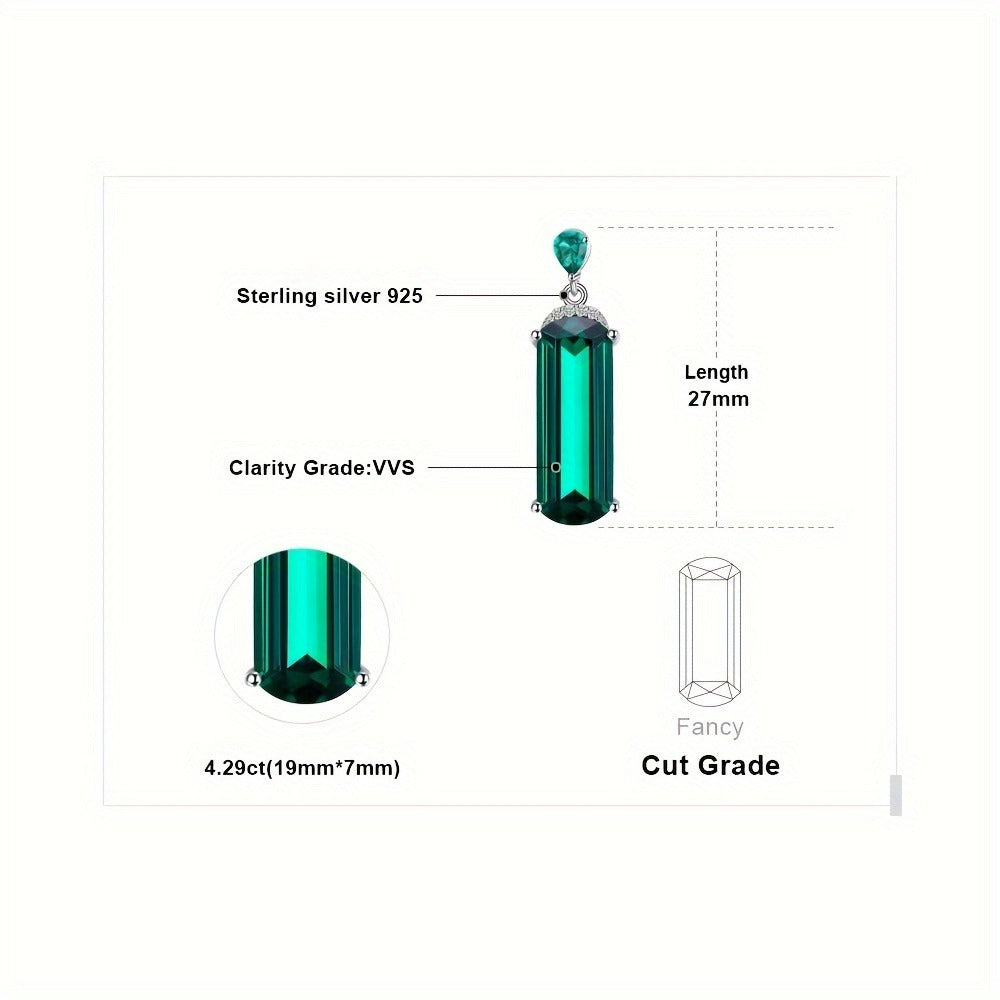 Pendant Necklace - S925 Sterling Silver Emerald for Women Multi-Faceted Simulated Green - product detail view 14