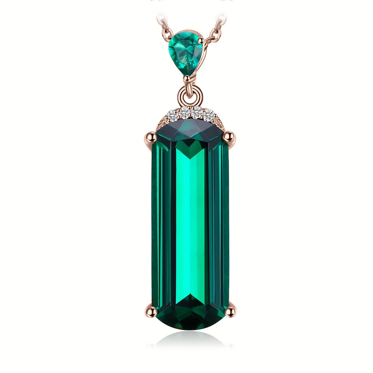 Pendant Necklace - S925 Sterling Silver Emerald for Women Multi-Faceted Simulated Green - product detail view 15