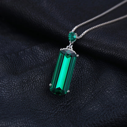 Pendant Necklace - S925 Sterling Silver Emerald for Women Multi-Faceted Simulated Green - product detail view 16