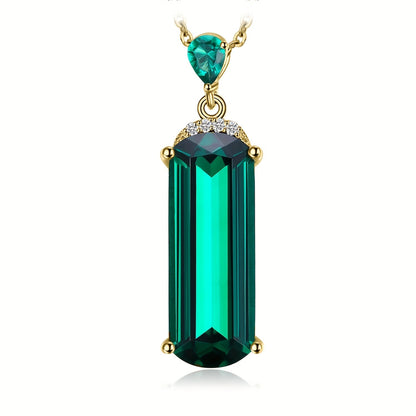 Pendant Necklace - S925 Sterling Silver Emerald for Women Multi-Faceted Simulated Green - product detail view 17