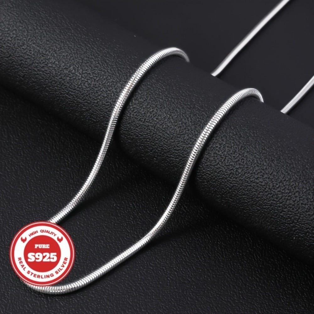 Pendant Necklace - S925 Sterling Silver Snake Chain for Men & Women Round Snake Bone Link - product detail view 4