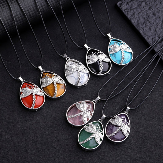 Pendant Necklace - Set 10pcs Dragonfly Charm with Natural Water Drop Stone, 5 + 5 Adjustable - main product view