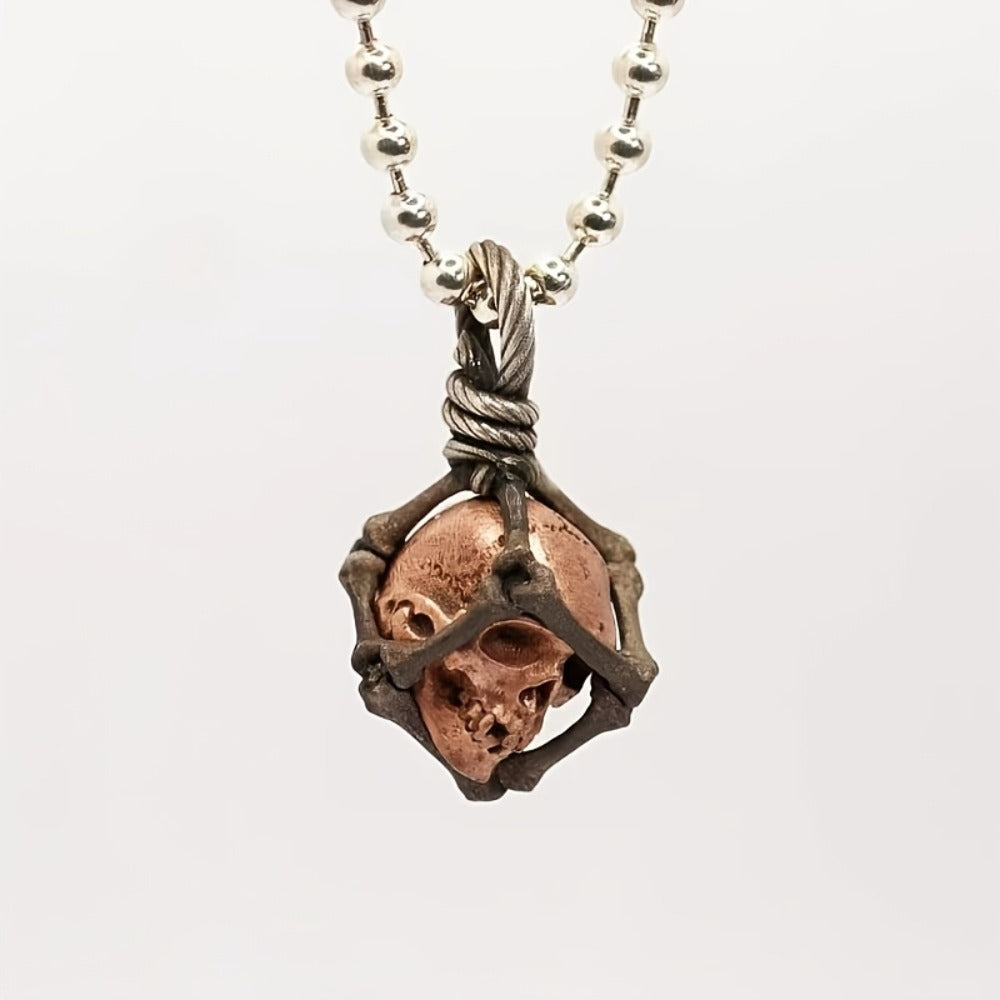 Pendant Necklace - Skull Hip Hop Dark Gothic Imprisoned Skull Cage Key Chain Vintage Couple - product detail view 7