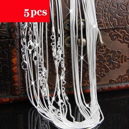 Pendant Necklace - Snake Chain 5pcs Set 925 Silver Plated 1mm Bulk Chains for Jewelry Making - main product view