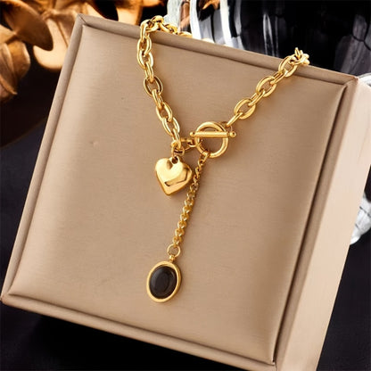 Pendant Necklace - Stainless Steel Set of 2 316L Thick Chain & Oval for Women, Layering - product detail view 5